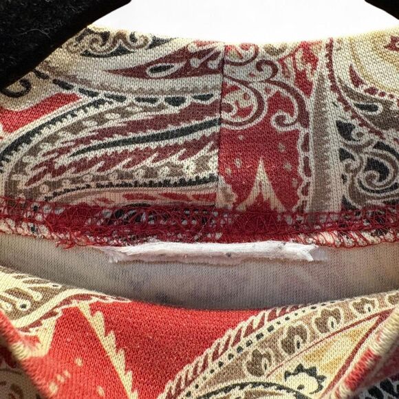 Vintage Red Paisley Mock Neck Long Sleeve Top, Festive Holiday Print size L - Picture 5 of 6